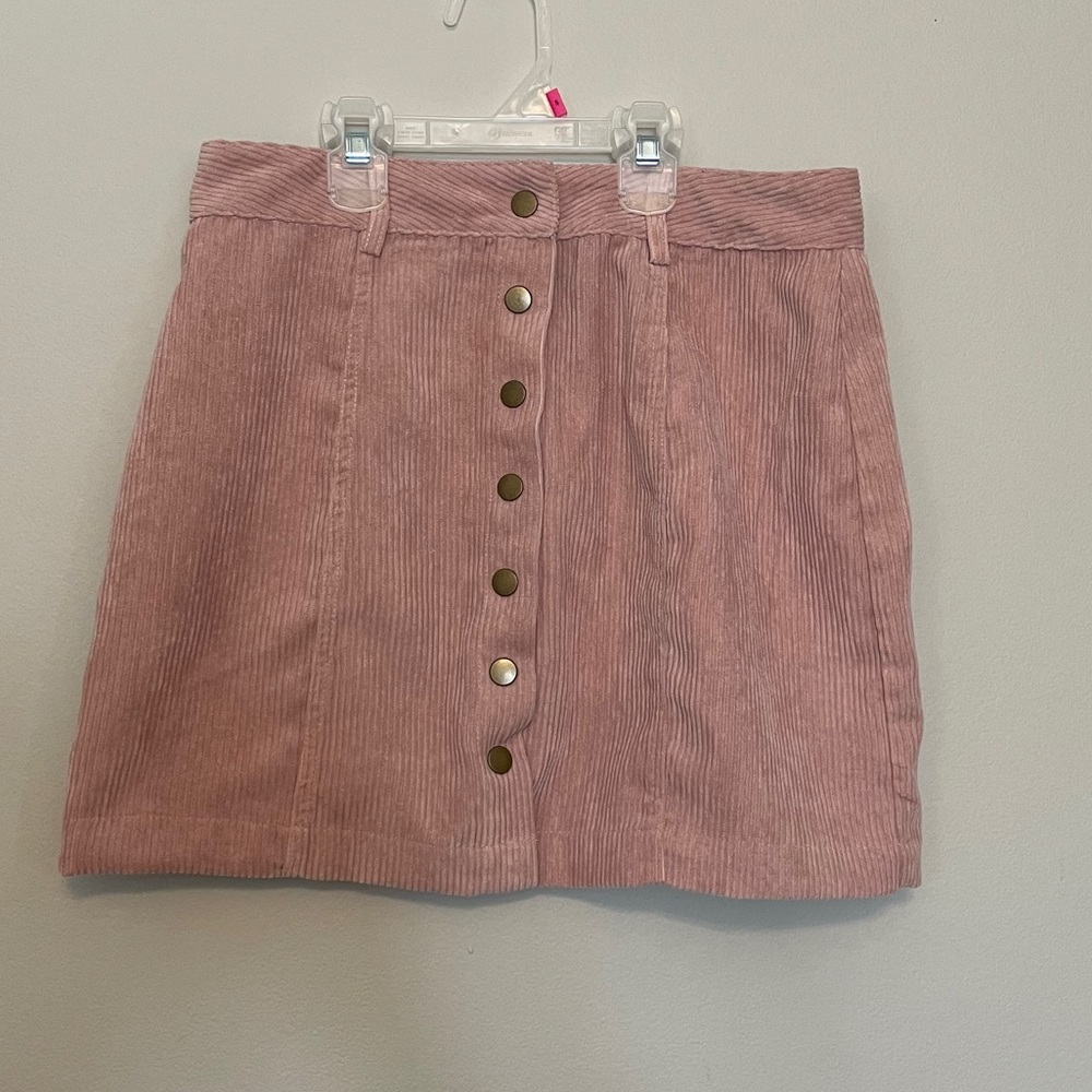 Pink Button Down Corduroy Skirt
